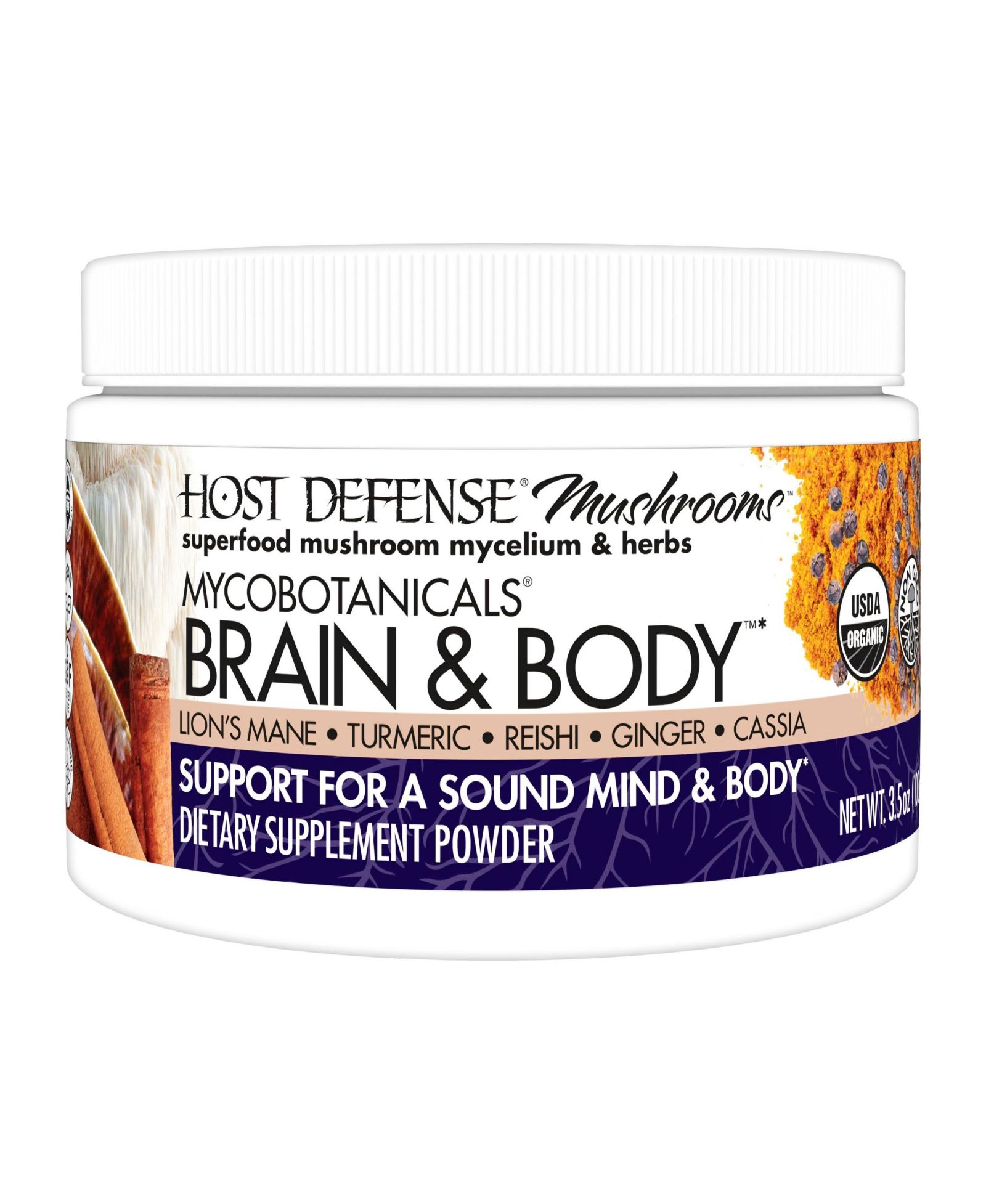 Порошок Host Defense MycoBotanicals для мозга и тела, поддержка памяти и фокуса, 3.5 oz