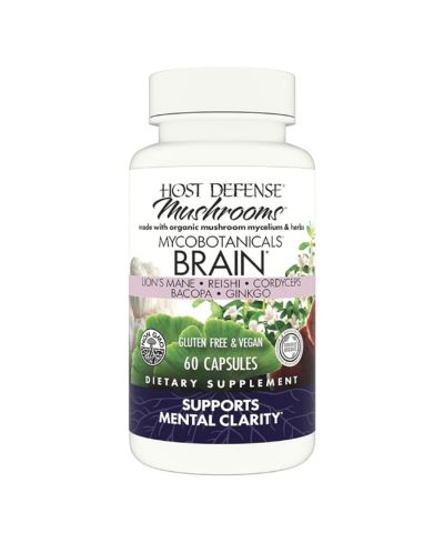 Host Defense MycoBotanicals Brain Capsules - Brain Support Supplement with Lion's Mane, Reishi & Cordyceps Mushroom - Herbal Supplement for Memory & Focus Support - 60 Capsules (30 Servings)