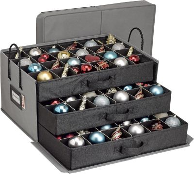 Florida Brands 3 Removable Trays Christmas Ornament Storage Box with Dividers