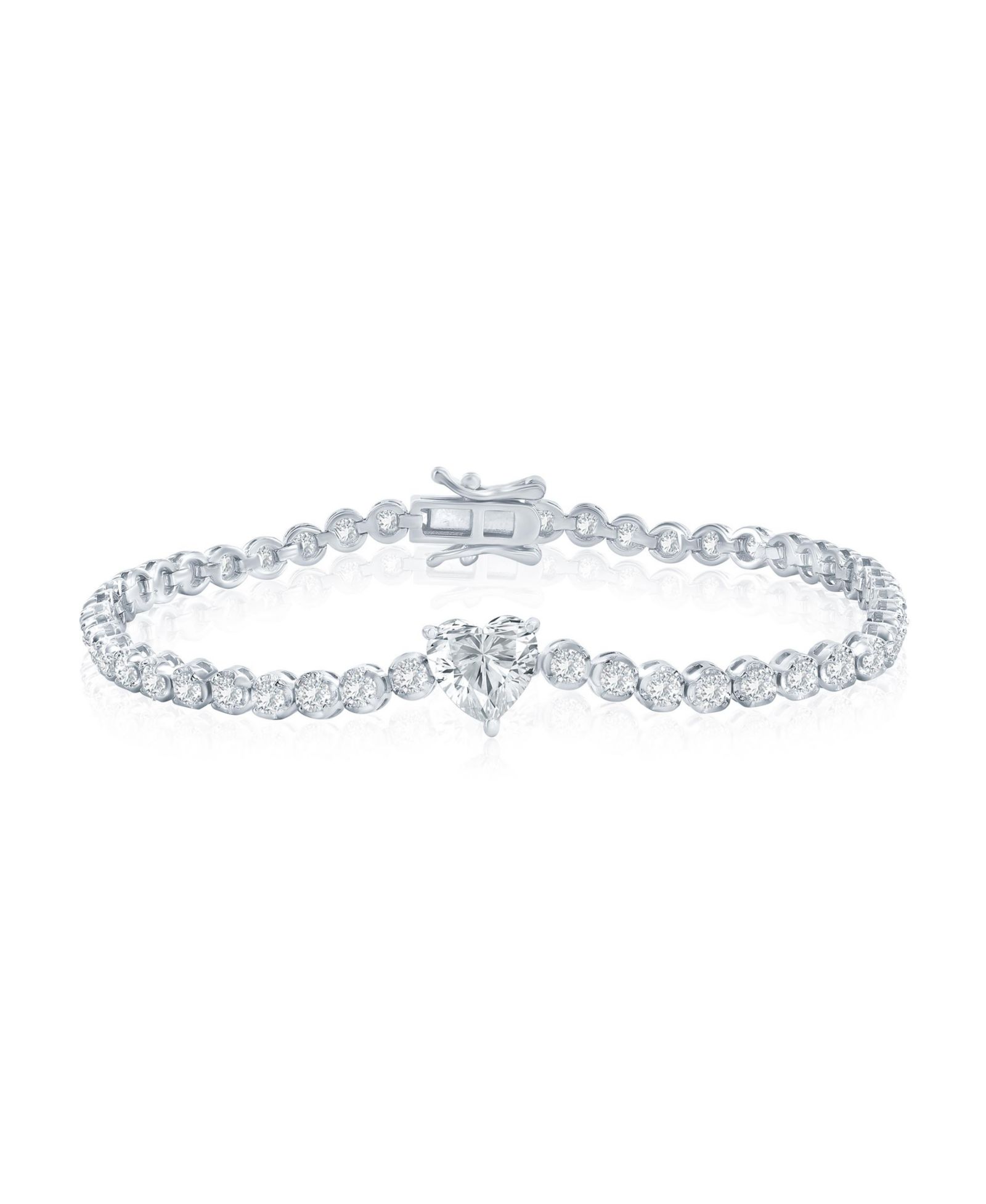 Браслет Simona Sterling Silver с сердцами и круглыми камнями CZ