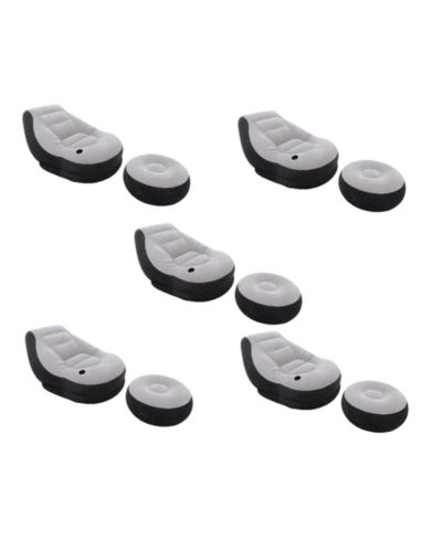Intex Inflatable Ultra Lounge Chair With Cup Holder and Ottoman Set, Gray (5 Pack)