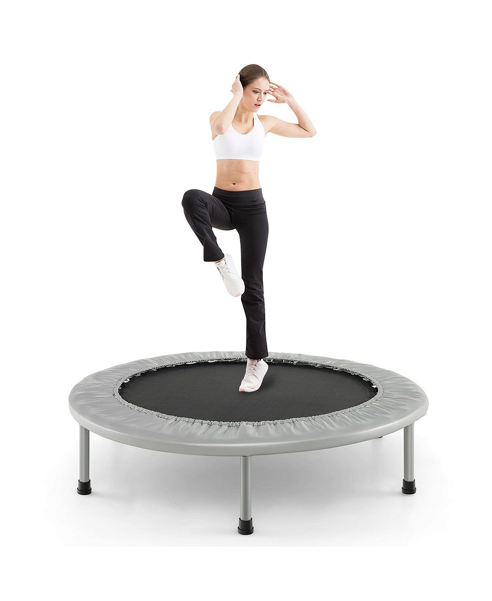 Gymax 38'' Folding Mini Trampoline Fitness Rebounder w/ Safety Pad Silver and Black