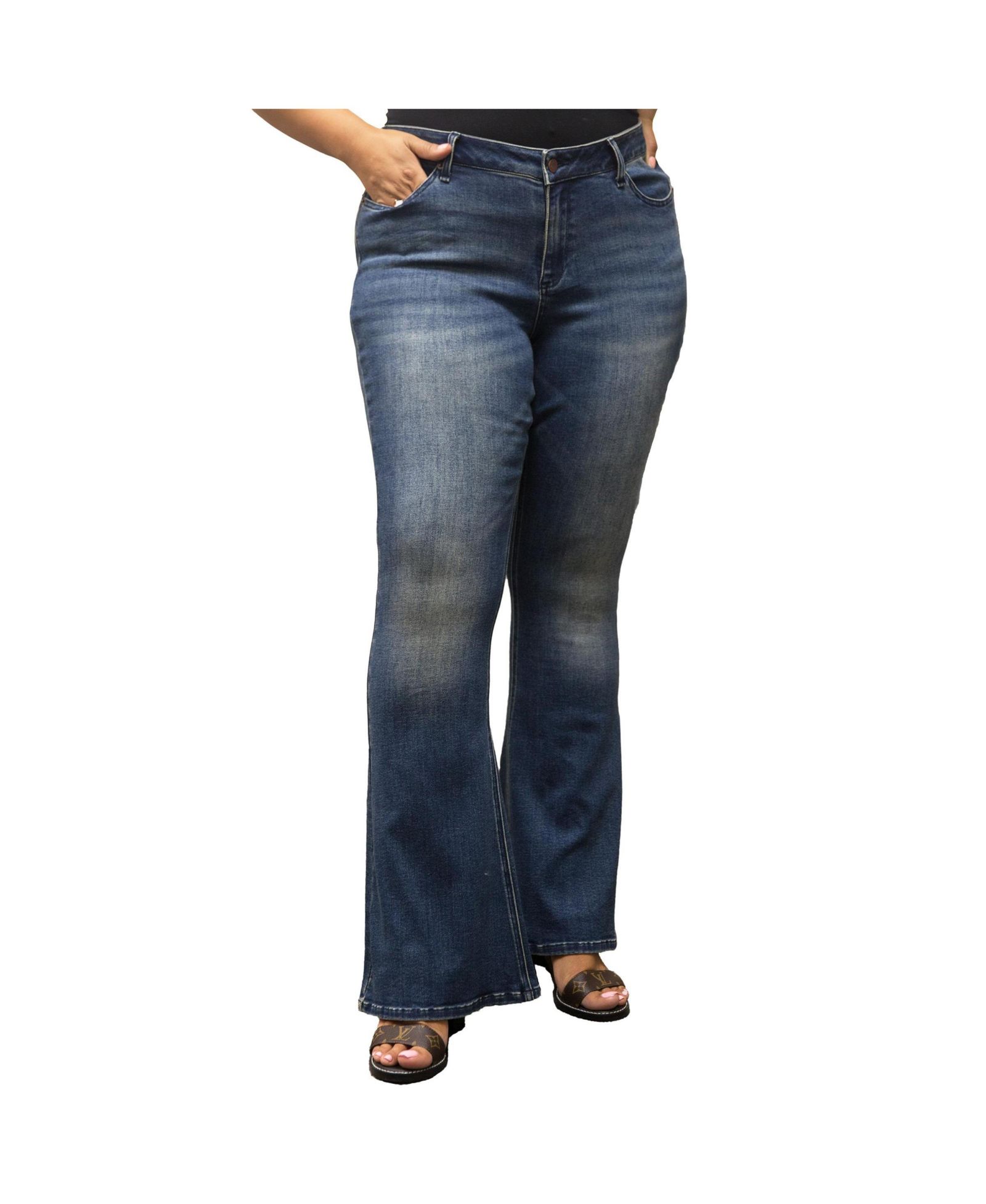 Poetic Justice Women's Curvy Fit Stretch Denim Flare Jeans