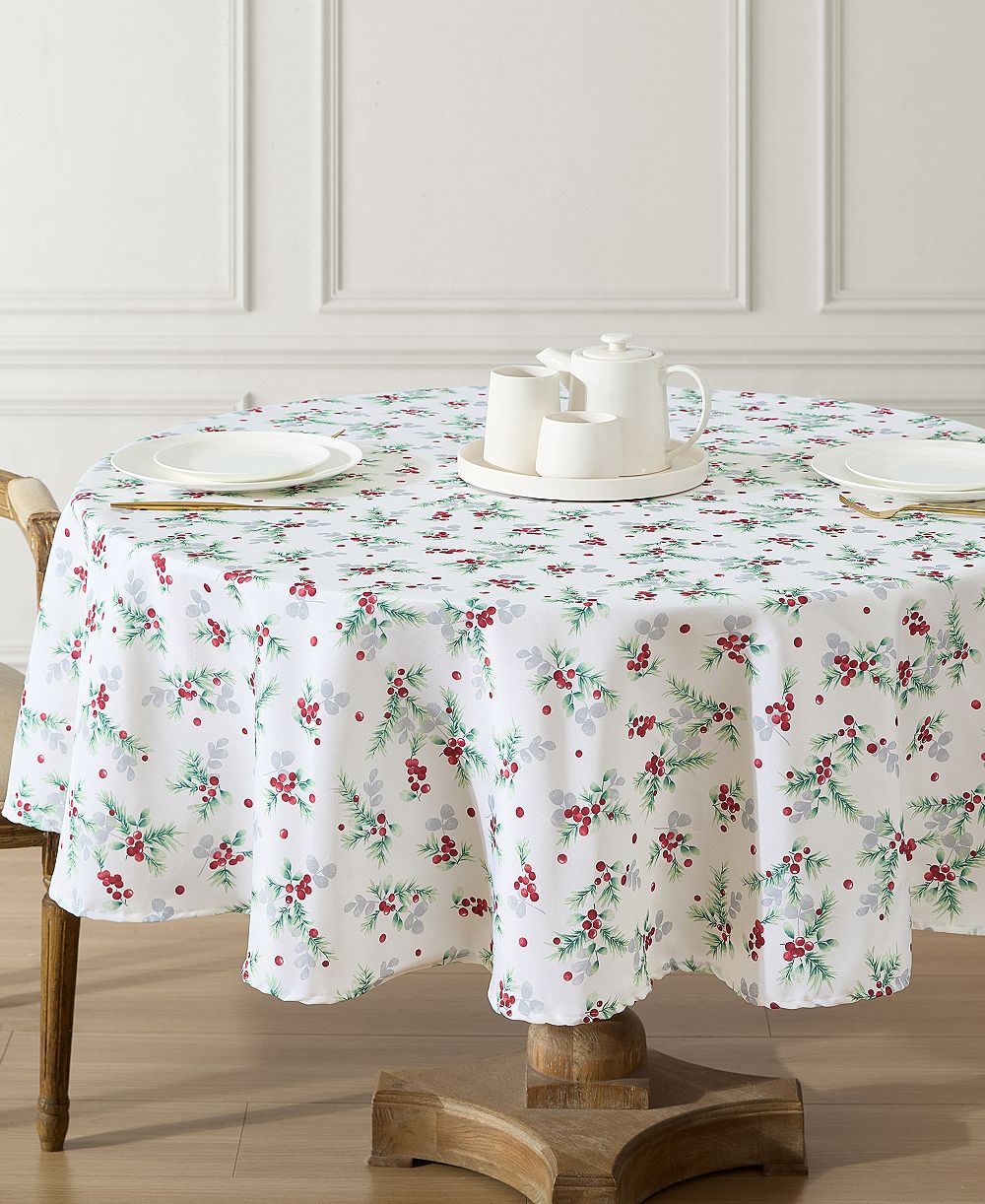 Laura Ashley Easy Care Holiday Tablecloth, 70" Round