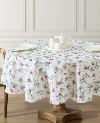 Laura Ashley Easy Care Holiday Tablecloth, 70" Round