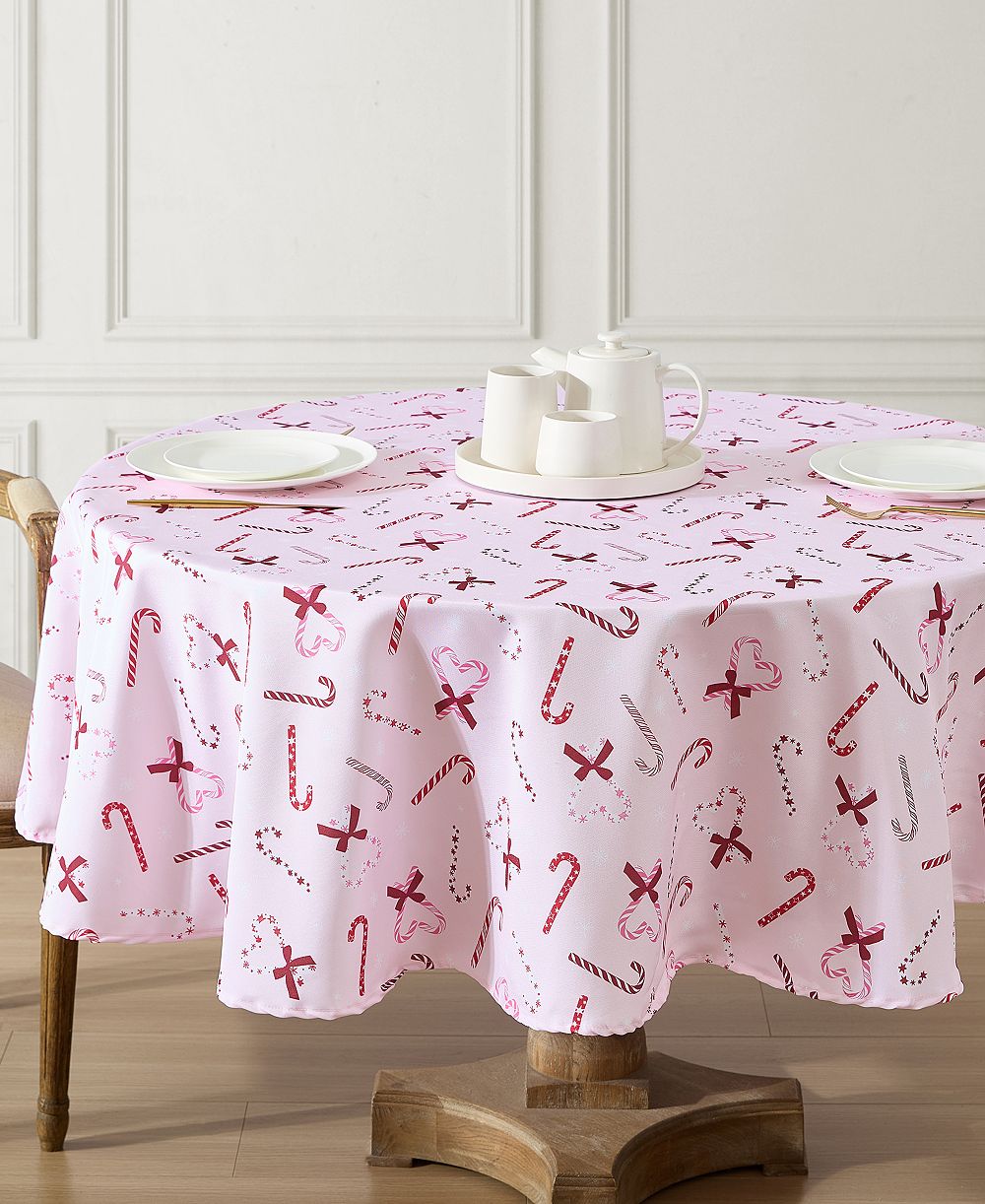 Laura Ashley Easy Care Holiday Tablecloth, 70" Round