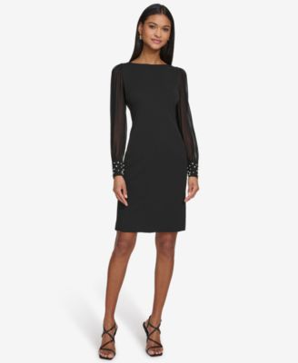 KARL LAGERFELD PARIS Women's Illusion-Sleeve Beaded-Cuff Dress
