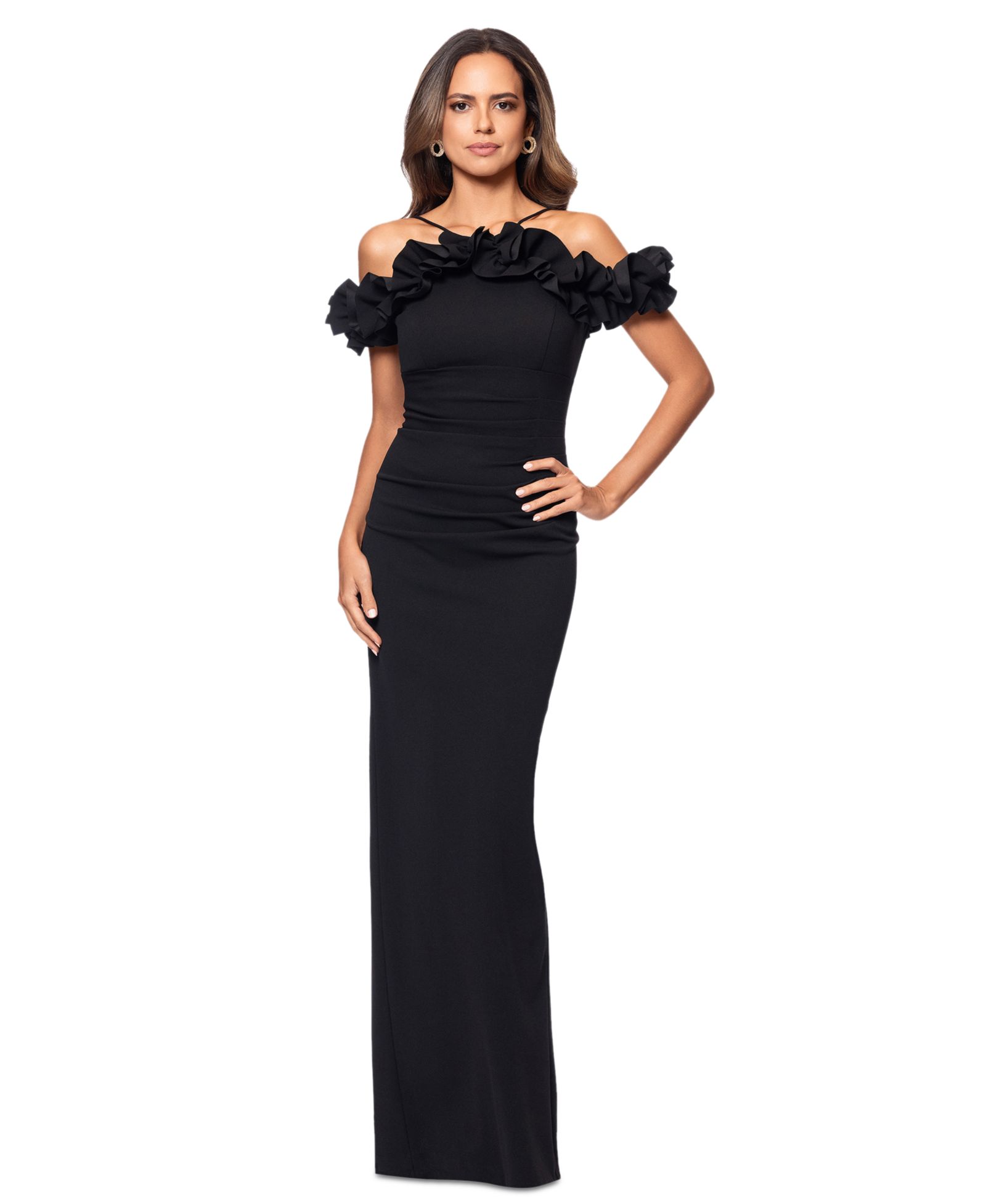 XSCAPE Women's Halter-Strap Ruffled Gown