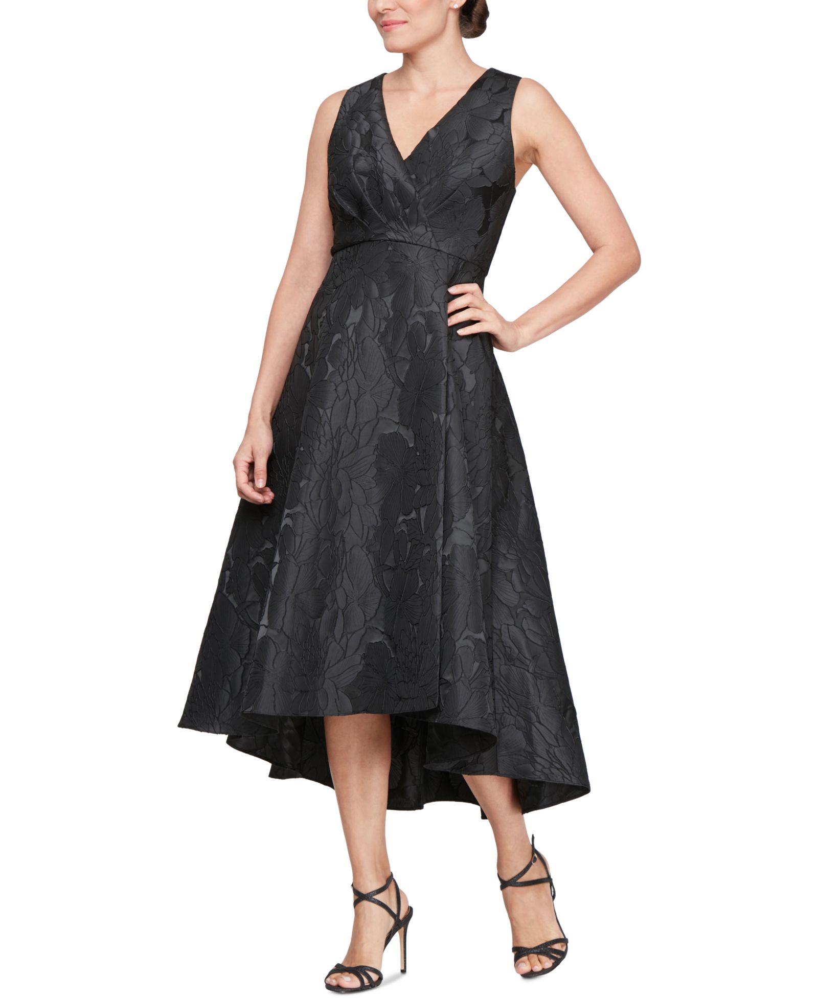 Женское платье SL Fashions Jacquard V-Neck High-Low