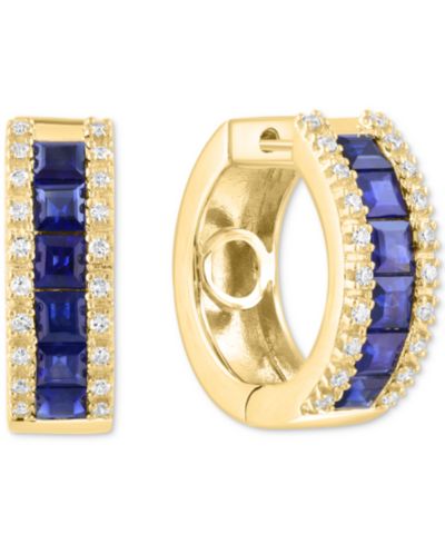 EFFY Collection серьги-кольца Small Hoop Blue Sapphire 1-5/8 ct. t.w. & Diamond 1/6 ct. t.w. в 14k Yellow Gold 0.62"