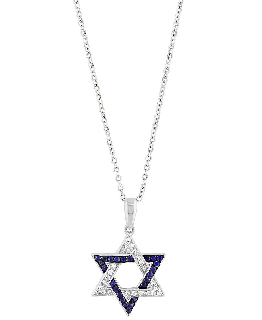 EFFY® Подвеска-кулон Звезда Давида с сапфиром (1/6 ct. t.w.) и бриллиантом (1/8 ct. t.w.) в 14k Gold, 18" + 1" extender