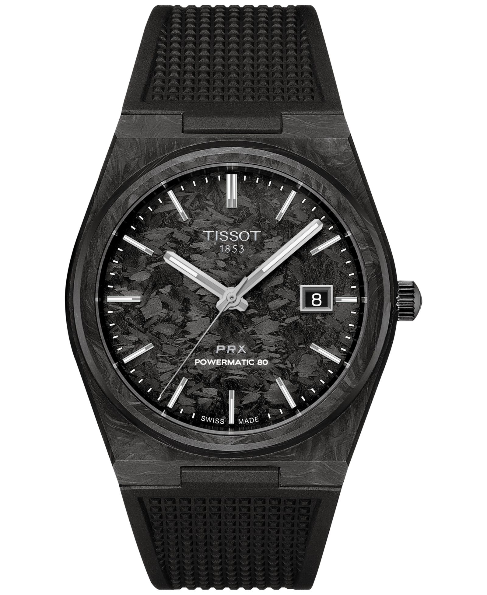 Tissot Men's Swiss Automatic PRX Powermatic 80 Black Rubber Strap Watch 40mm