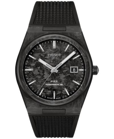 Мужские часы Tissot Swiss Automatic PRX Powermatic 80 Black Rubber Strap 40mm