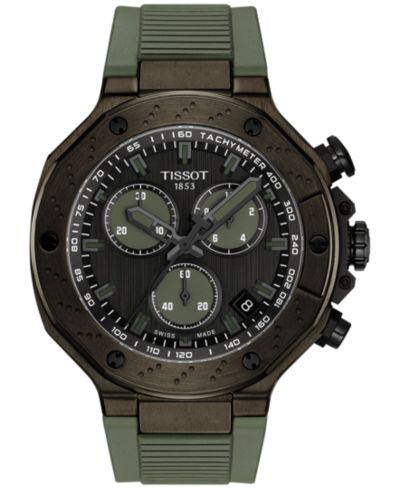 Мужские швейцарские часы Tissot Chronograph T-Race Green с ремешком из резины 45mm