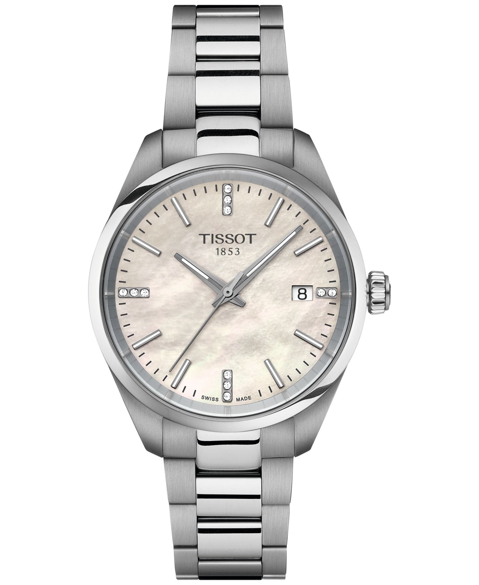Tissot Women's Swiss PR 100 Diamond (1/20 ct. t.w.) Stainless Steel Bracelet Watch 34mm