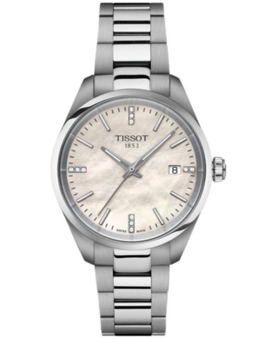 Tissot Женские швейцарские часы PR 100 Diamond, стальной браслет, 34mm