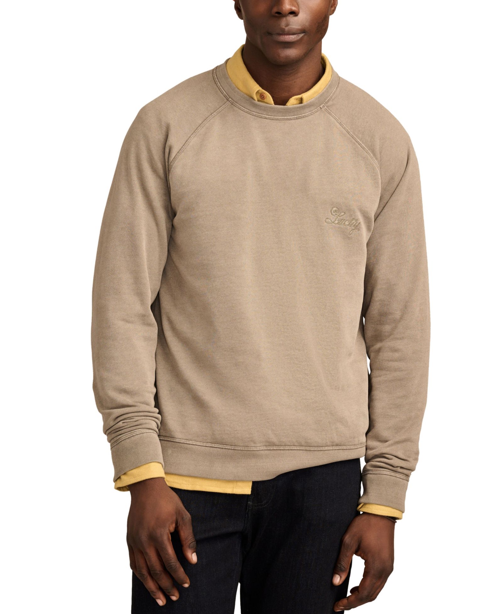 Lucky Brand Men's Fleece Logo Raglan Crew Sweatshirt
