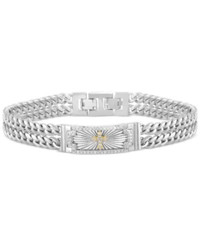 Men's Diamond Cross Double Curb Chain Bracelet (3/8 ct. t.w.) in Sterling Silver