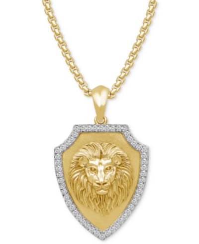 Men's Diamond Lion 22" Pendant Necklace (1/3 ct. t.w.) in 14k Yellow Gold-Plated Sterling Silver