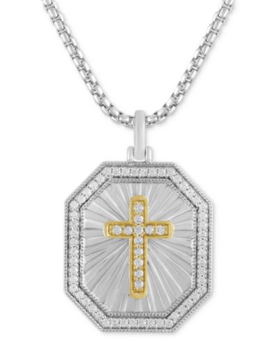 Men's Diamond Cross Medallion 22" Pendant Necklace (1/2 ct. t.w.) in Sterling Silver