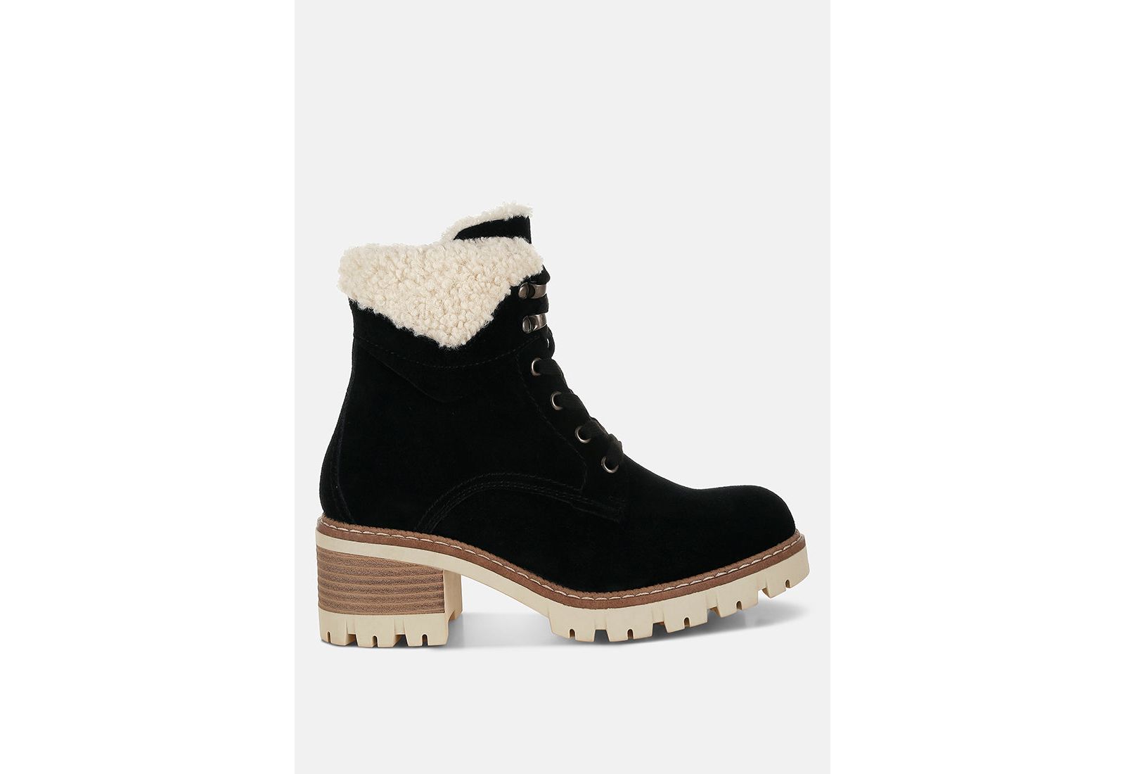 Rag and Co Womens Madoka Fur Collar Chunky Ankle Boots