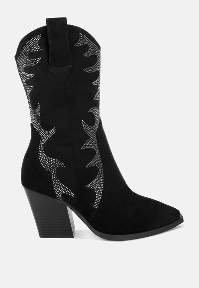 Rag and CO Womens Rambler Rhinestones Embellished Calf Boots