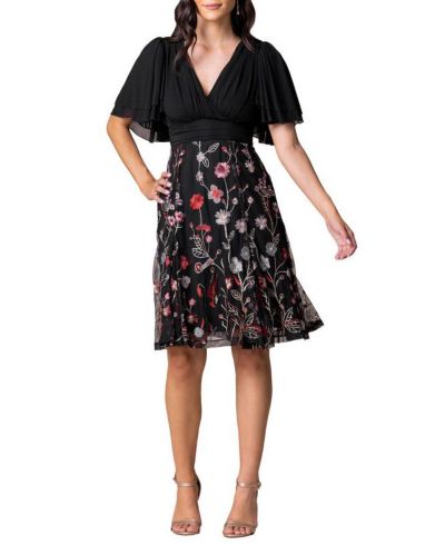 Kiyonna Women's Lillian Embroidered Mesh Midi Cocktail Dress