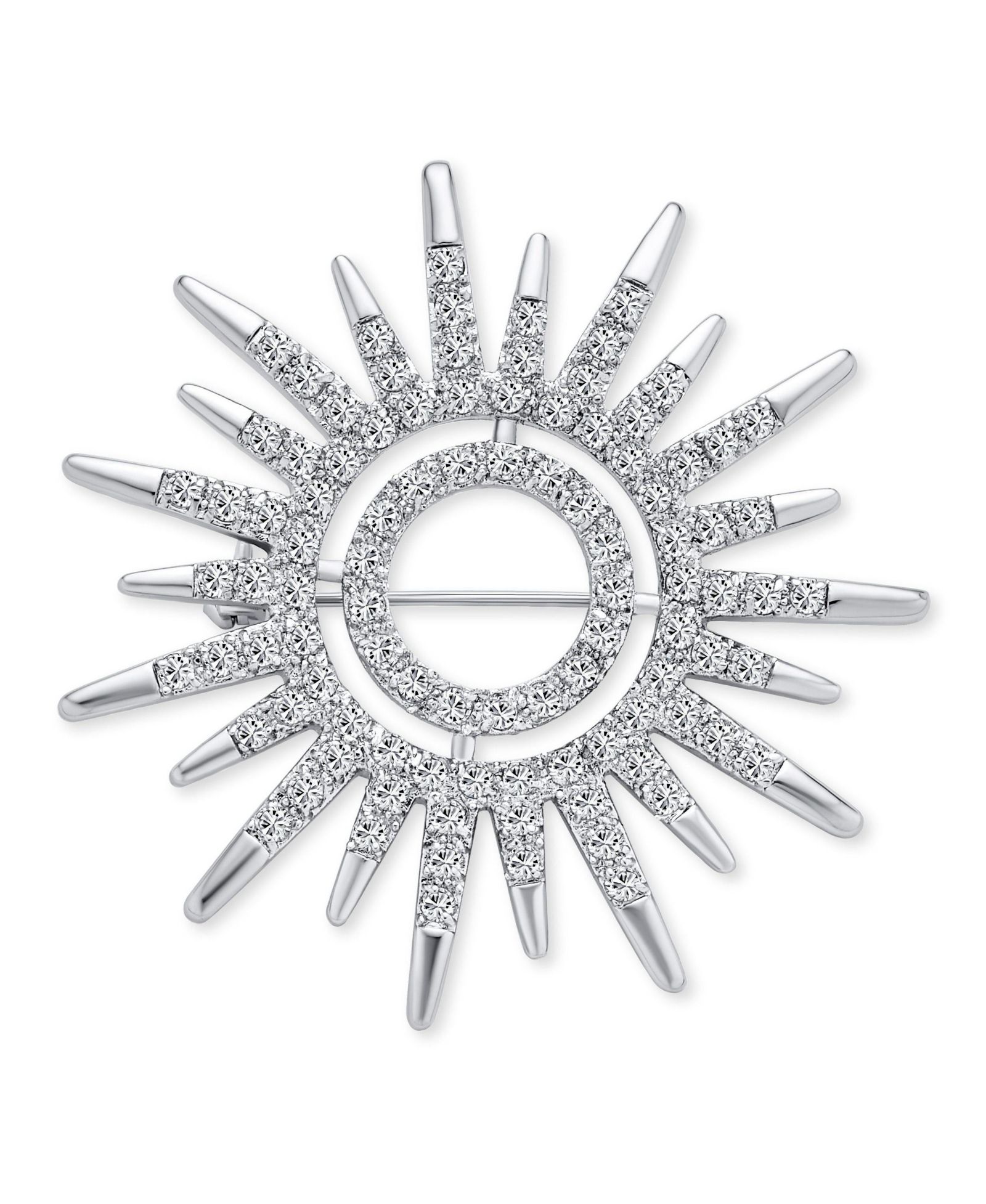 Bling Jewelry Summer Flaming Sunshine Micro Pave CZ Starburst Brooch Pin Silver Plated
