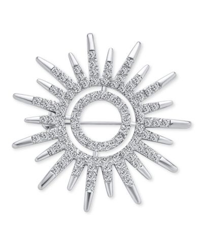 Bling Jewelry Summer Flaming Sunshine Micro Pave CZ Starburst Brooch Pin Silver Plated
