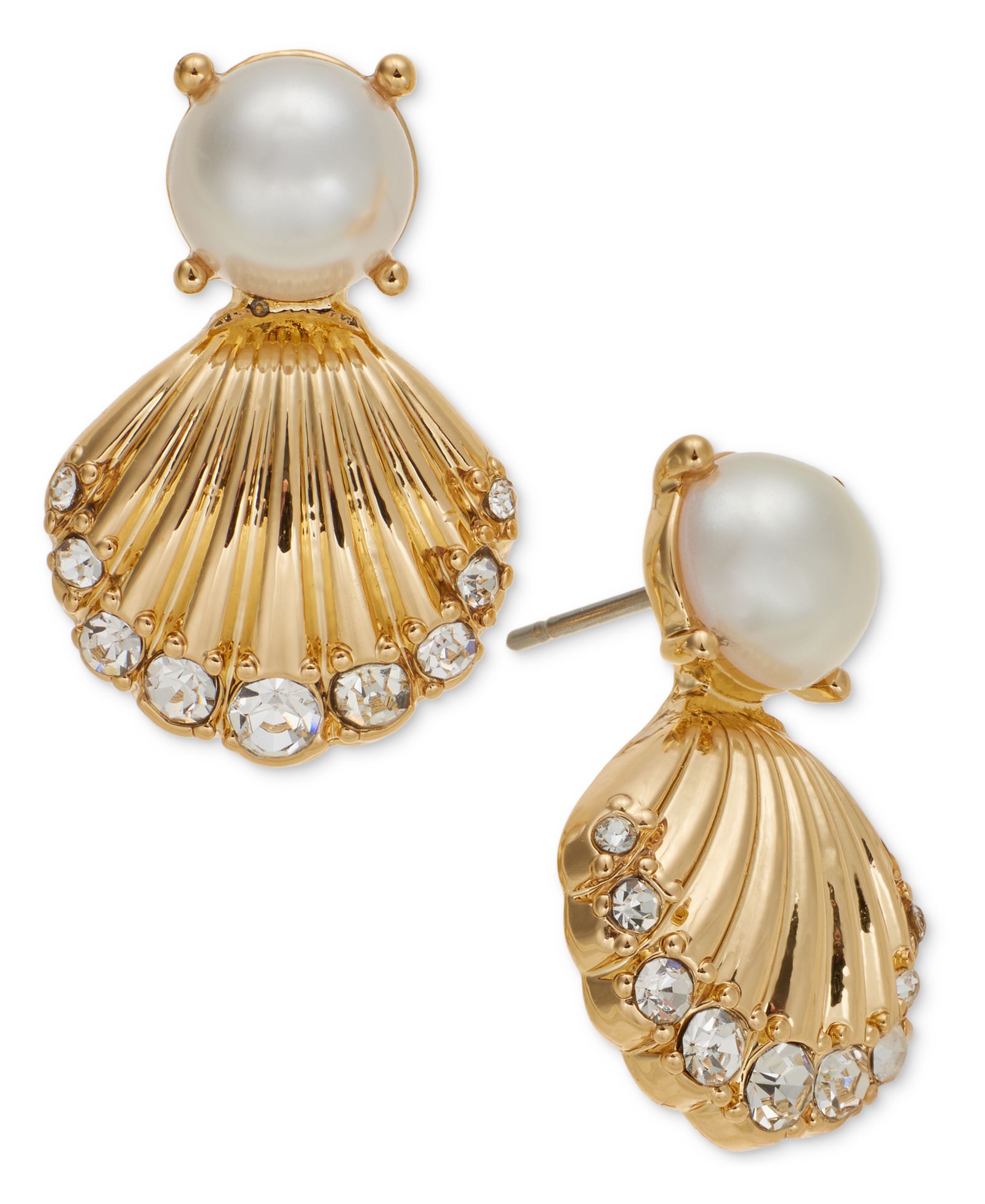 Charter Club Gold-Tone Pavé Shell & Imitation Pearl Stud Earrings, Exclusively at Macy's