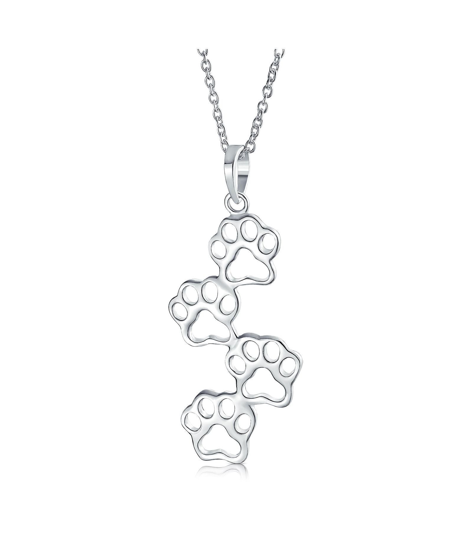 Bling Jewelry Dog Cat Puppy Kitten Multi Paw Print Pendant Necklace .925 Sterling Silver