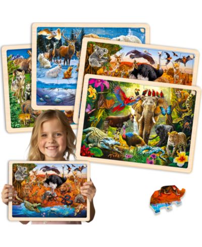 Деревянные пазлы Montessori QUOKKA 4x36 для детей 4-6 лет