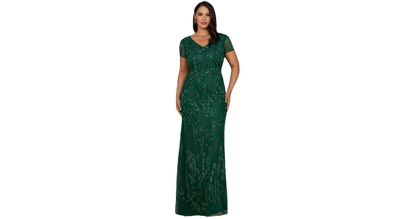 Lara Women's V-Neck, Short Sleeve Beaded Gown