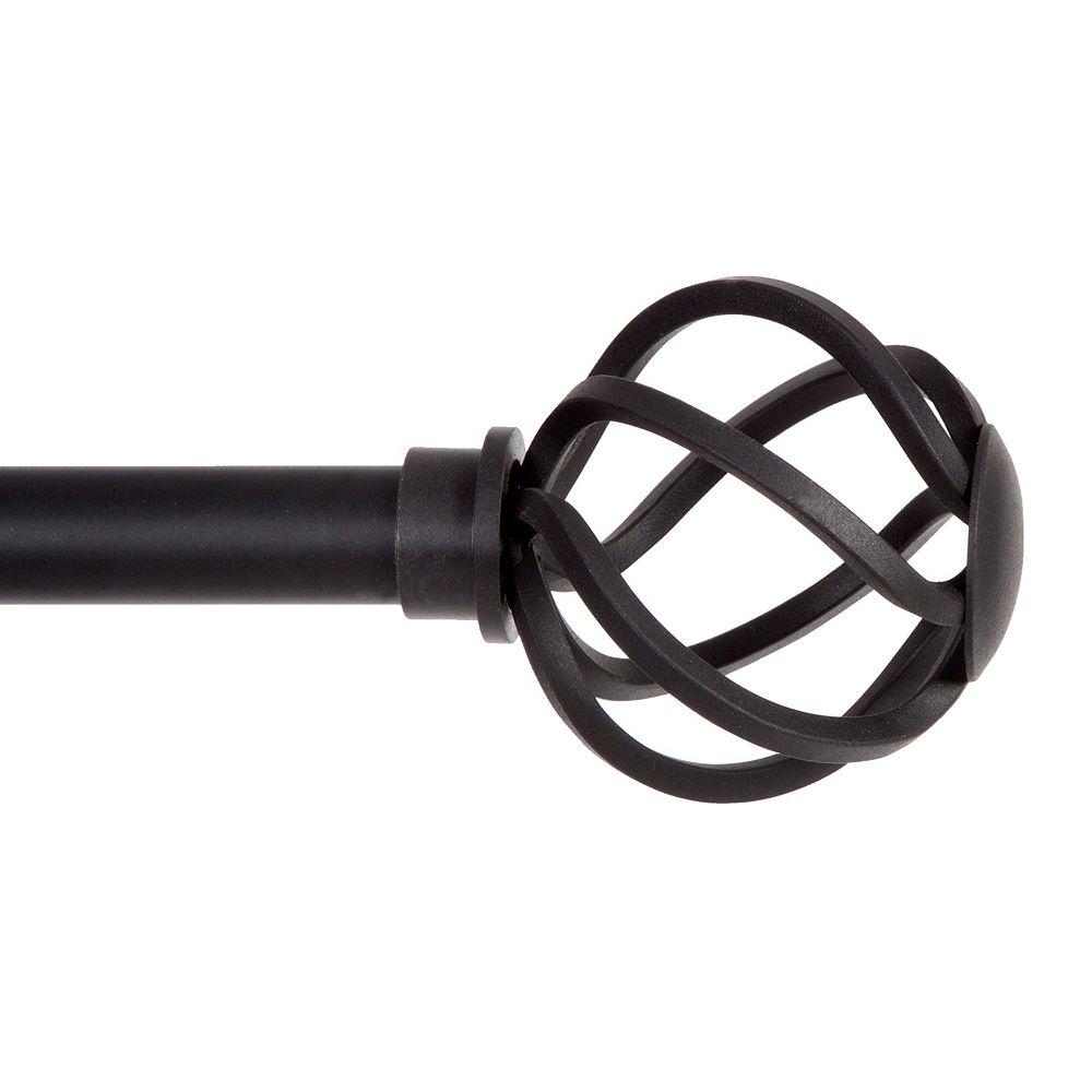 Kenney Cage 5/8-Inch Decorative Curtain Rod in Black and Pewter with Stylish Finials