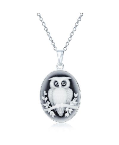 Bling Jewelry Resin Owl Cameo Pendant Necklace