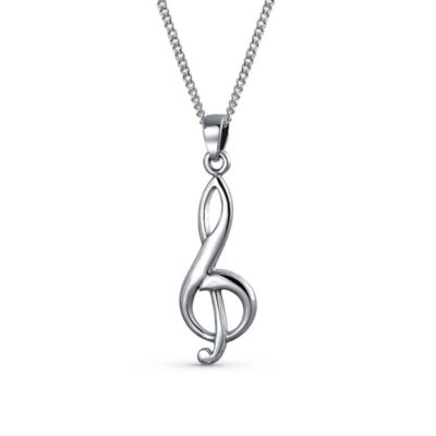 Bling Jewelry Singer Student Treble Clef Music Note Pendant Necklace .925 Sterling Silver