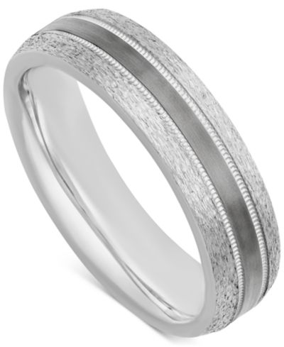 Men's Bark & Brushed Finish Wedding Band in Sterling Silver & Black Rhodium-Plate
