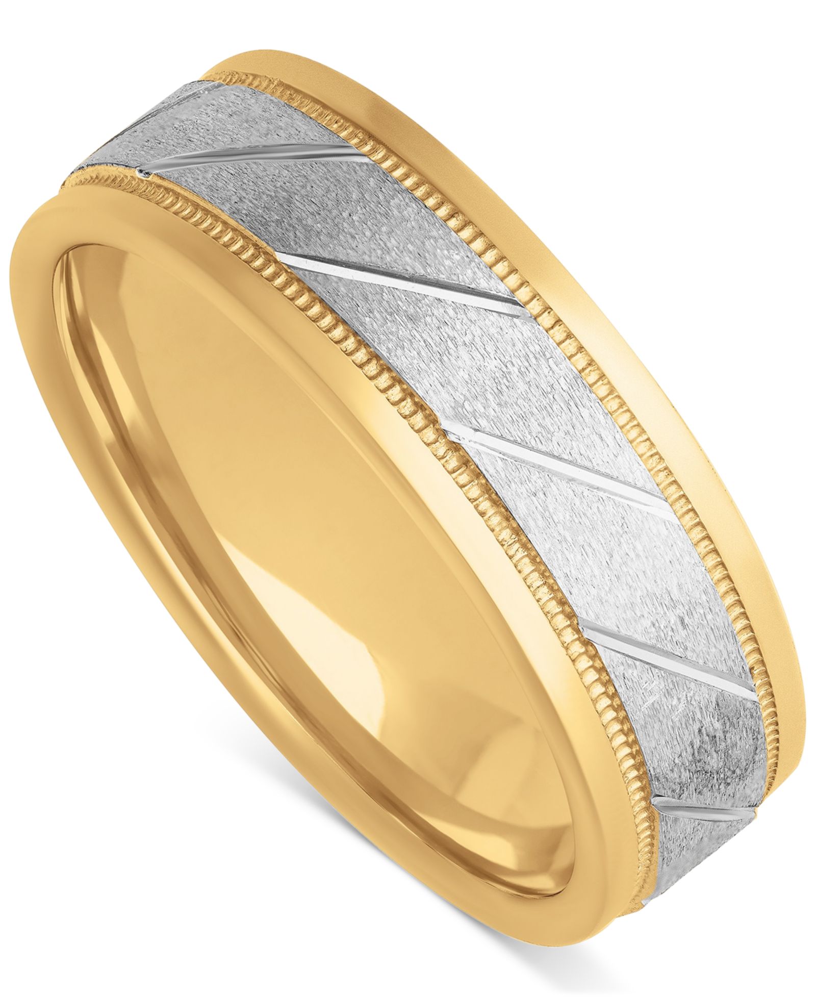 Men's Diagonal Texture Two-Tone Wedding Band in Sterling Silver & 18k Gold-Plate
