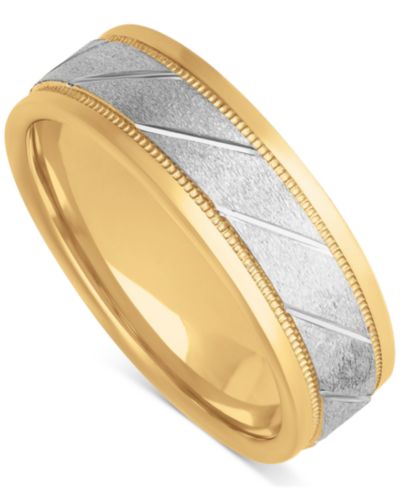 Men's Diagonal Texture Two-Tone Wedding Band in Sterling Silver & 18k Gold-Plate