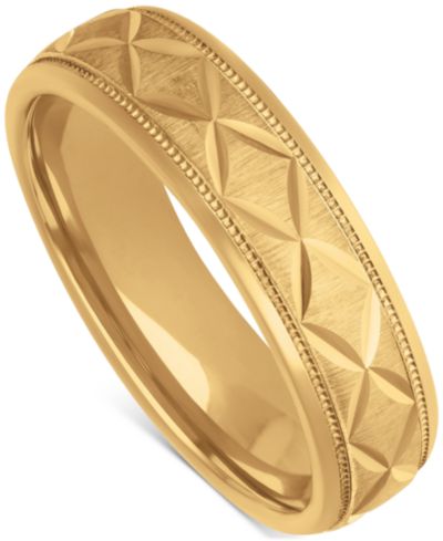 Men's Geometric Texture Milgrain Bead Wedding Band in 18k Gold-Plated Sterling Silver