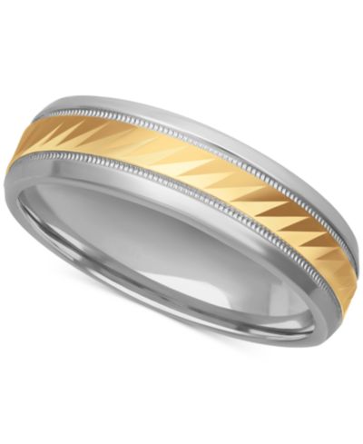 Men's Diagonally-Engraved Milgrain Detail Wedding Band in Sterling Silver & 18k Gold-Plated Sterling Silver