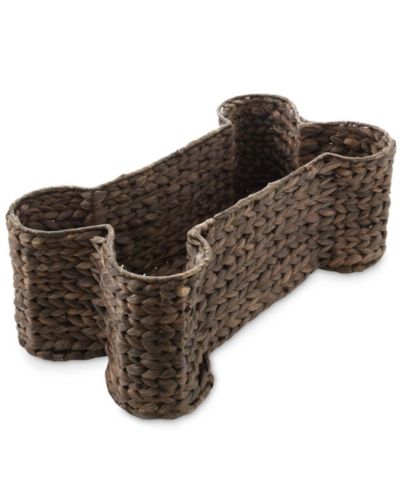 Casafield Dog Bone Shaped Storage Basket - Large Water Hyacinth Pet Toy Bin Organizer