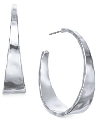 Серьги-кольца Style & Co Silver-Tone Hammered Medium Hoop