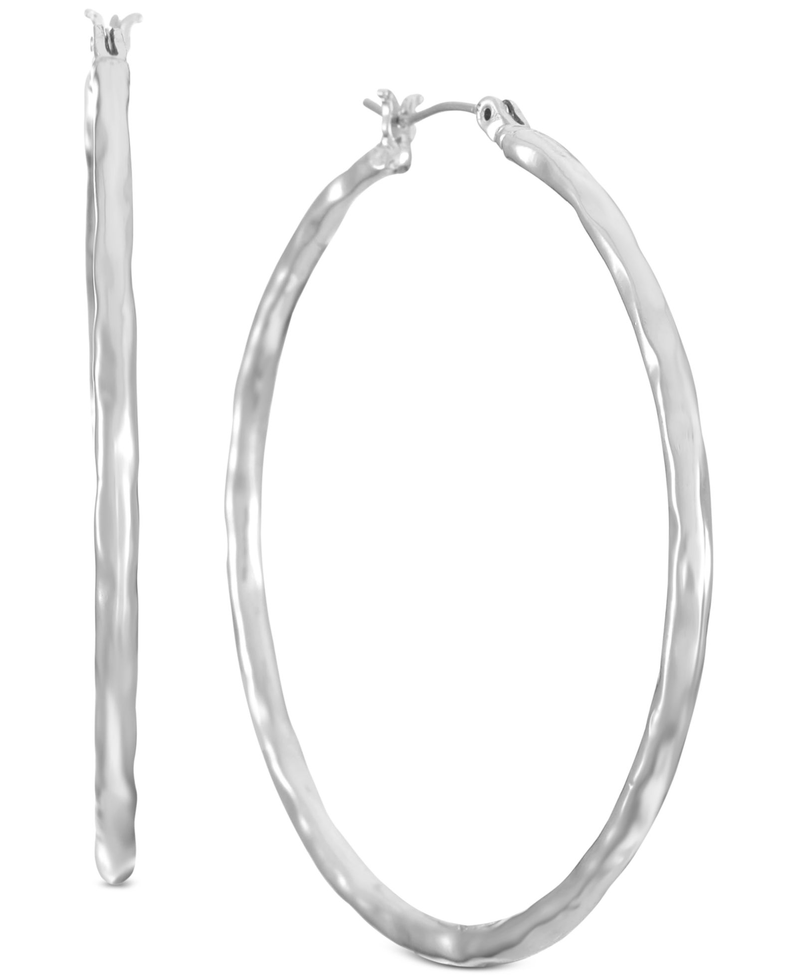 Style & Co Silver-Tone Medium Hammered Hoop Earrings, 1.38", Exclusively at Macy's