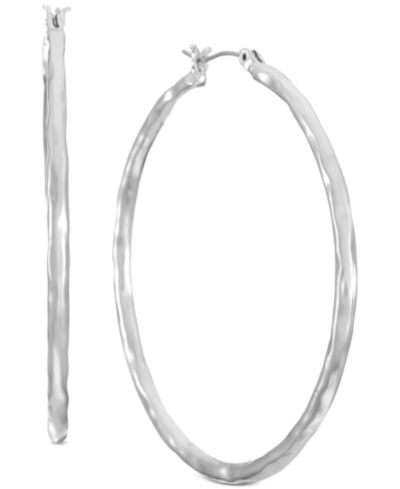 Style & Co Silver-Tone Medium Hammered Hoop Earrings, 1.38", Exclusively at Macy's