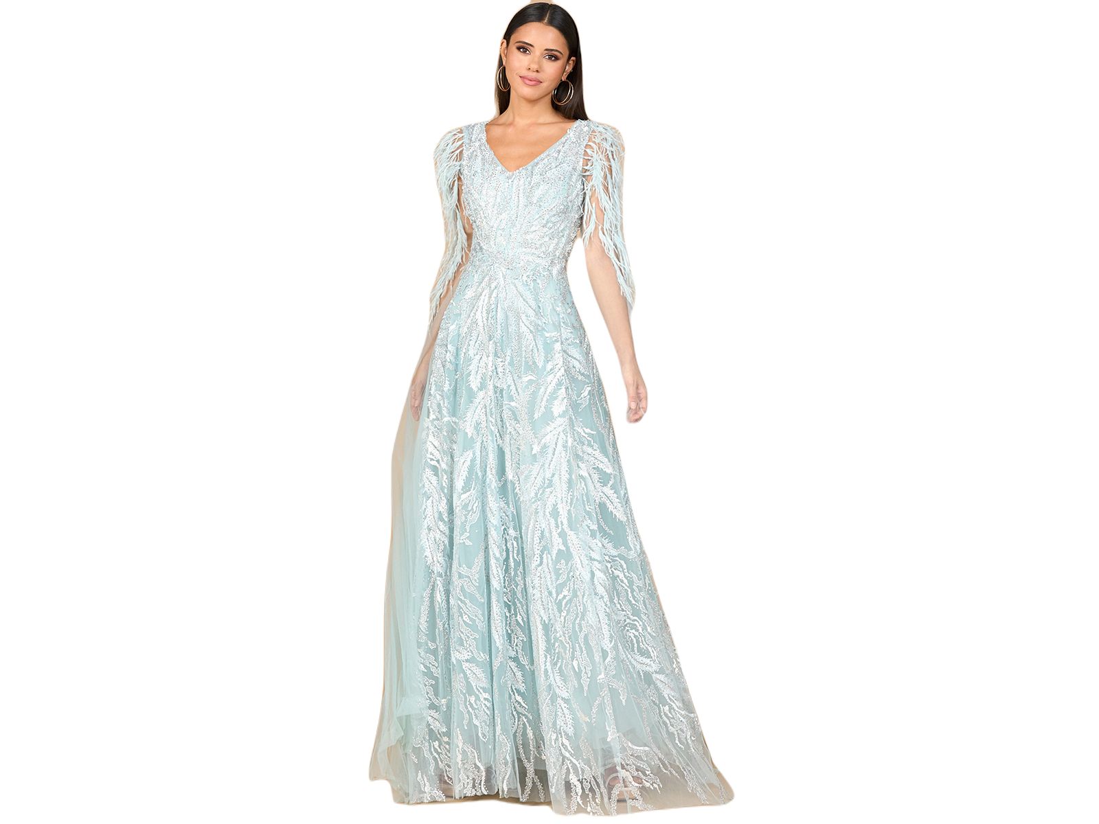 Женское платье Lara V - Neck Gown with Long Cape Sleeves