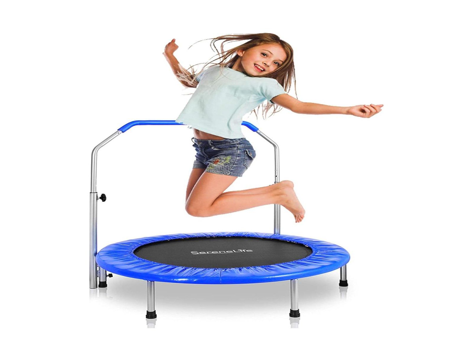 SereneLife Kids Size Sports Trampoline with Handrail and Coil Spring - SLSPT365