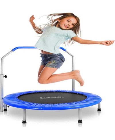SereneLife Kids Size Sports Trampoline with Handrail and Coil Spring - SLSPT365