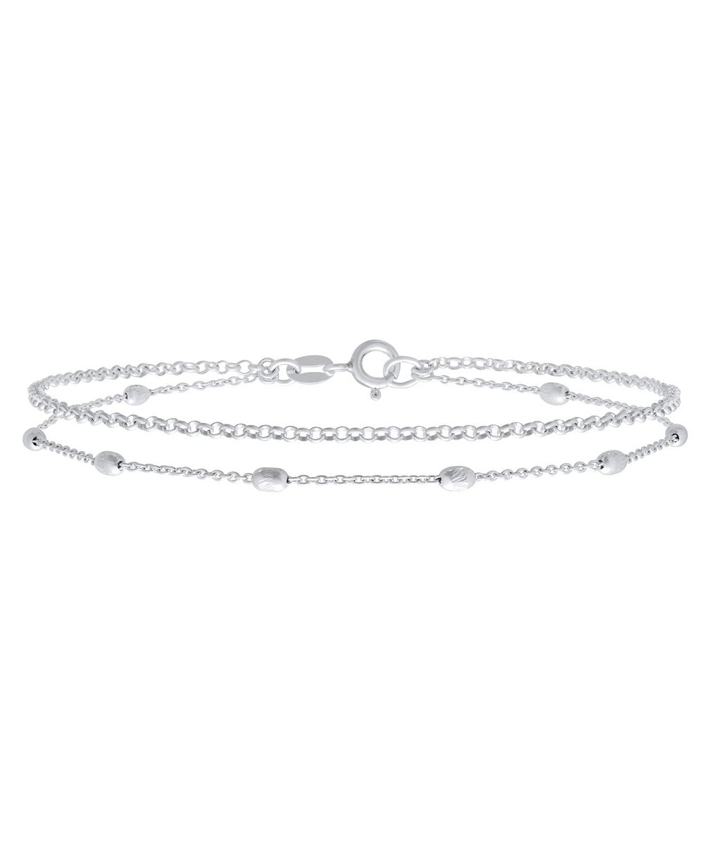 Браслет-анклет Bling Jewelry 3MM Station Ball Oval Beads Double Strand Chain из серебра.925 Sterling Silver регулируемый