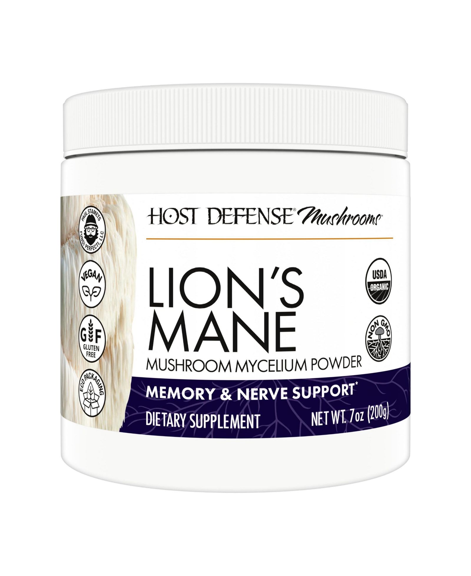 Порошок грибов Host Defense Lion s Mane для поддержки мозга, концентрации, памяти и здоровья иммунной и нервной систем